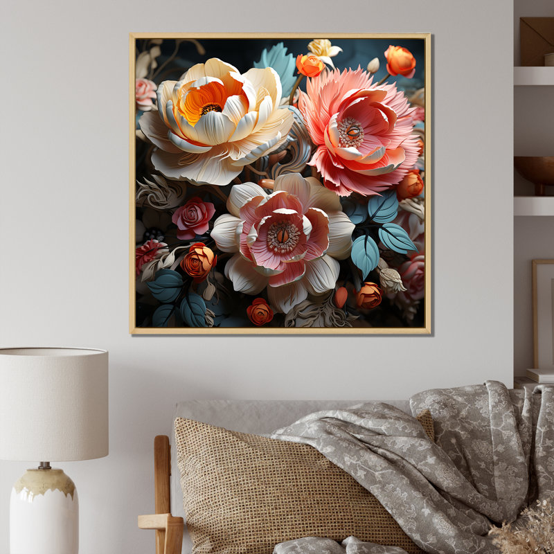 Cubiste en papier Bouquet Rose Grace, Cadre naturel flottant, H 24 po x l 24 po x P 1 po