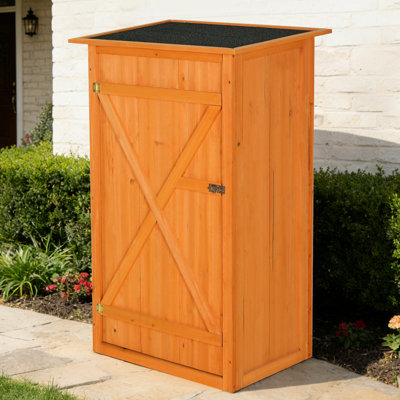 Yellow, Outdoor Storage Shed, Flat Roof, Lockable Door, , Pool And Lawn Supplies, Multi - Purpose Waterproof Storage Cabinet, Roof, Door, For Farmland Backyard, Easy Assembly