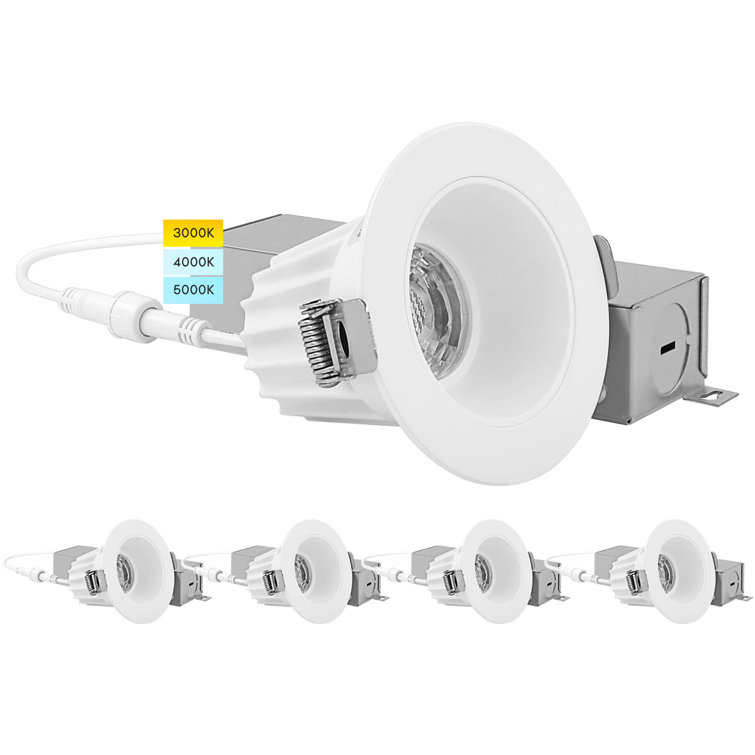 Luxrite 2" LED Recessed Light With J-Box, 3 Colour Option 3000K/4000K/5000K, Dimmable 8W, 600 Lumens, Damp Rated 4 Pack