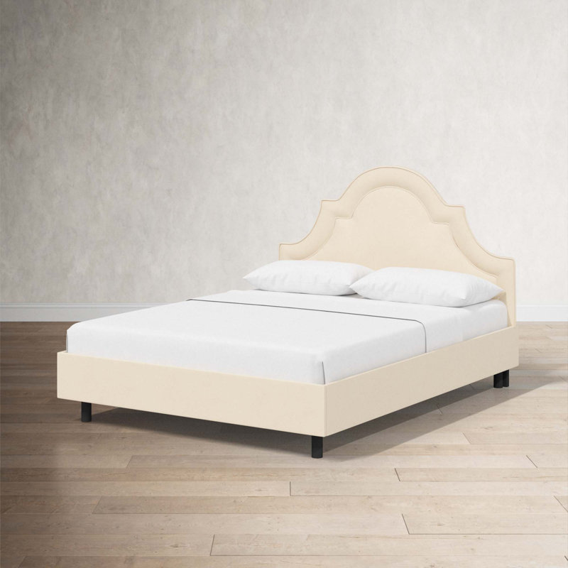 Lit plateforme tapissier Knipe, Simple, Velours perle classique
