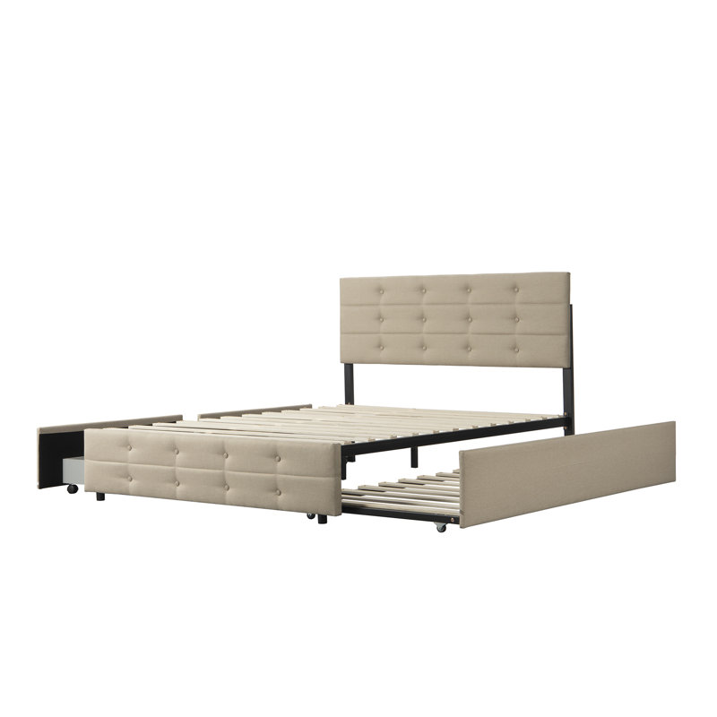 Mainio Upholstered Platform Storage Bed, Light Beige