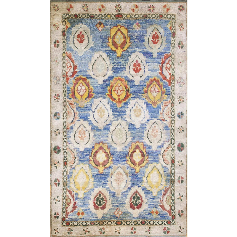 Decorative Sky Blue Color Antique Tribal Allover Design Cotton Area Rug