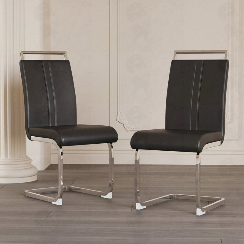 PU Faux Leather High Back Upholstered Dining Chairs, Silver, White, 4