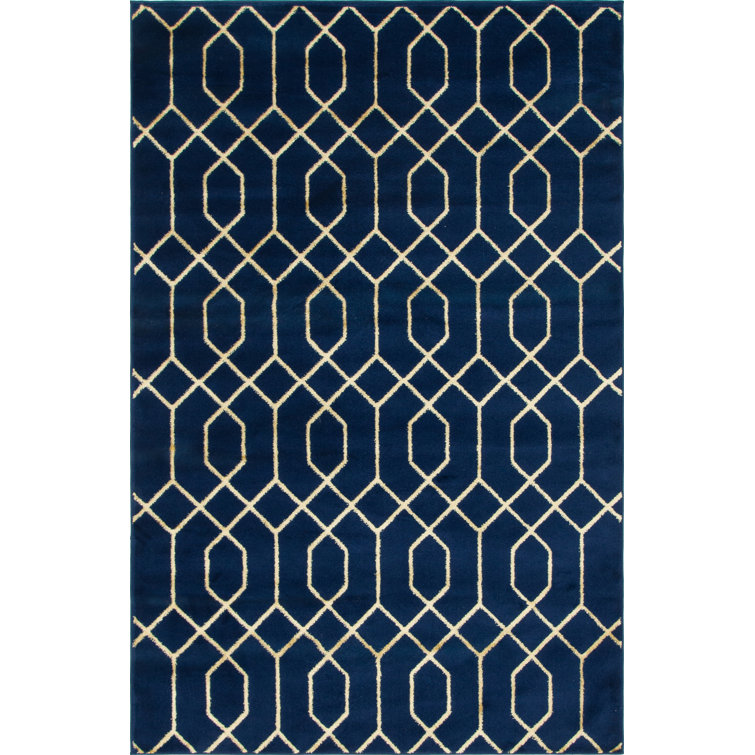 Glam Navy Blue Gold Area Rug