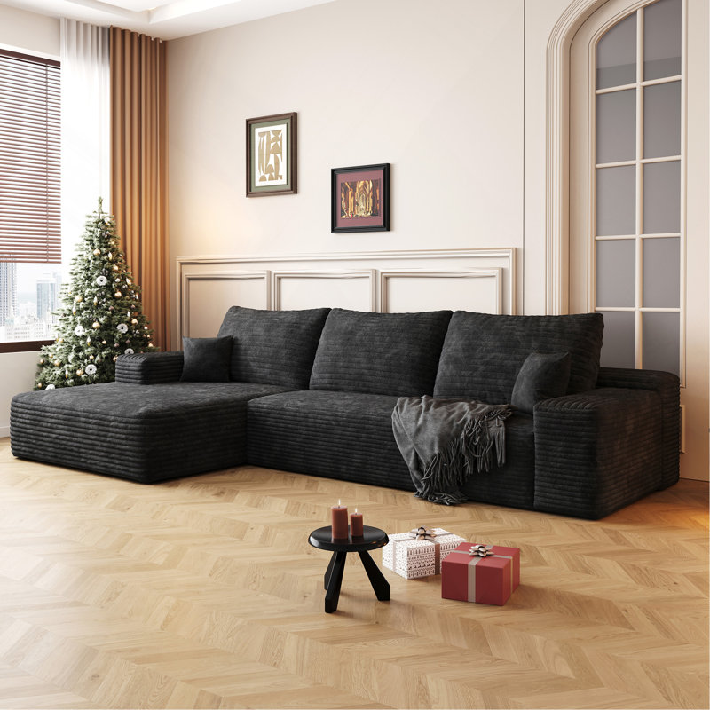 Canapé modulaire 107 po avec méridienne en L 107 po Cloud, Noir, Orienté à gauche (vu de face)
