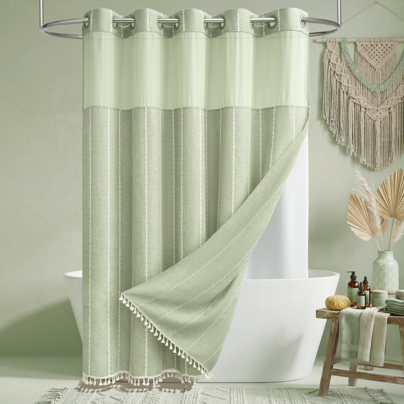 Rideaux de douche Boho, H 75 po x l 72 po, Vert sauge