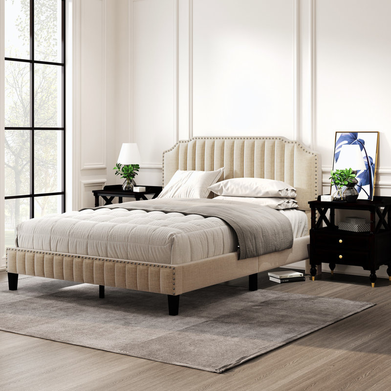 Ensemble de chambre avec lit plateforme 3 pièces Arasell, Beige