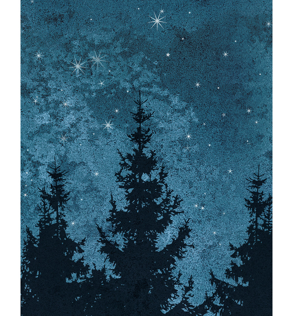 Costello Forest Trees Night Scene 4-Piece Panel Peel Wall Mural Harriet Bee 