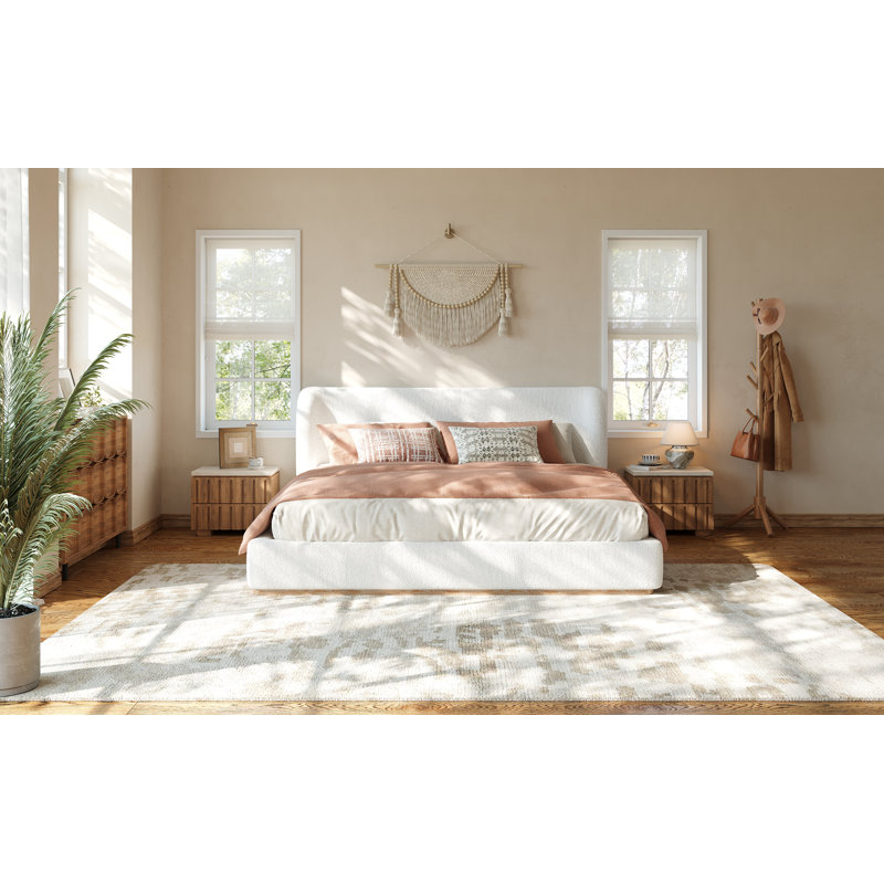 Lit plateforme tapissier Qirae, Blanc, Grand lit