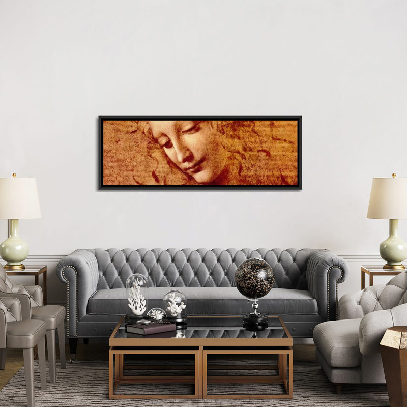 « féminin head » par leonardo da vinci, reproduction d’art sur toile, L 48 po x H 16 po x P 2 po, Toile avec cadre noir