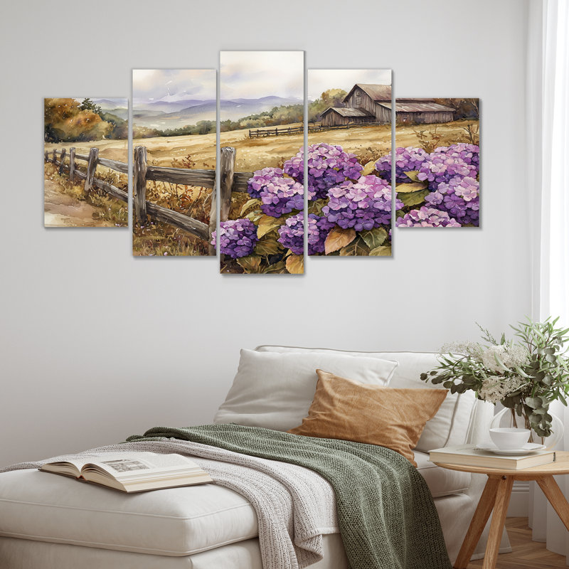 Hortensias par The Farmstead I - Hydrangea Wall Art - décoration murale traditionnelle, H 32 po x l 60 po, 5