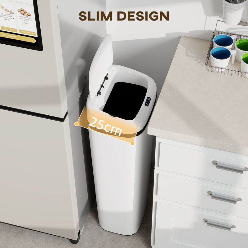 Stainless Steel, Plastic Motion Sensor, Touch Top Kitchen Trash Can - 50L, White