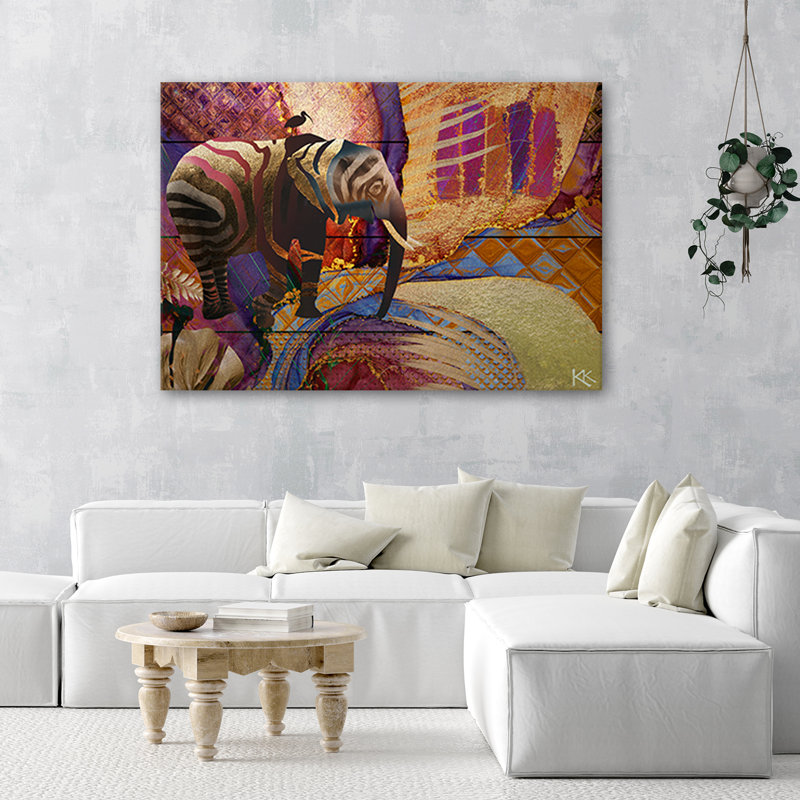 Golden Elephant Abstract - Wrapped Canvas Print