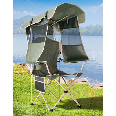 Chaise de plage avec abat-jour, chaise de camping pliante avec auvent et porte-gobelet