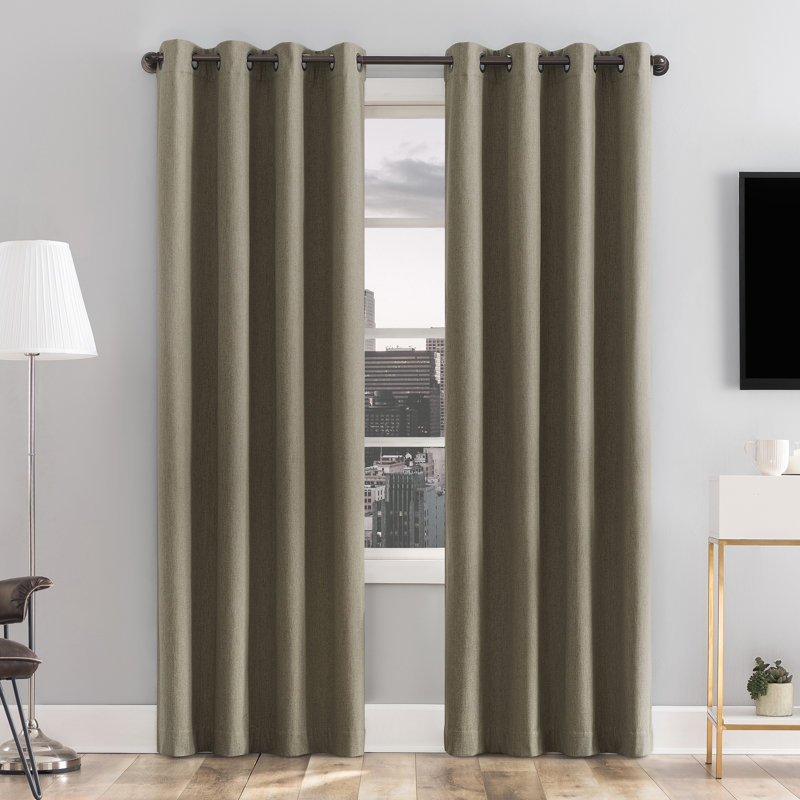 Tyrell Tonal Texture Draft Shield Fleece Insulated 100% Blackout Grommet Curtain Panel, 50" W x 96" L, Olive