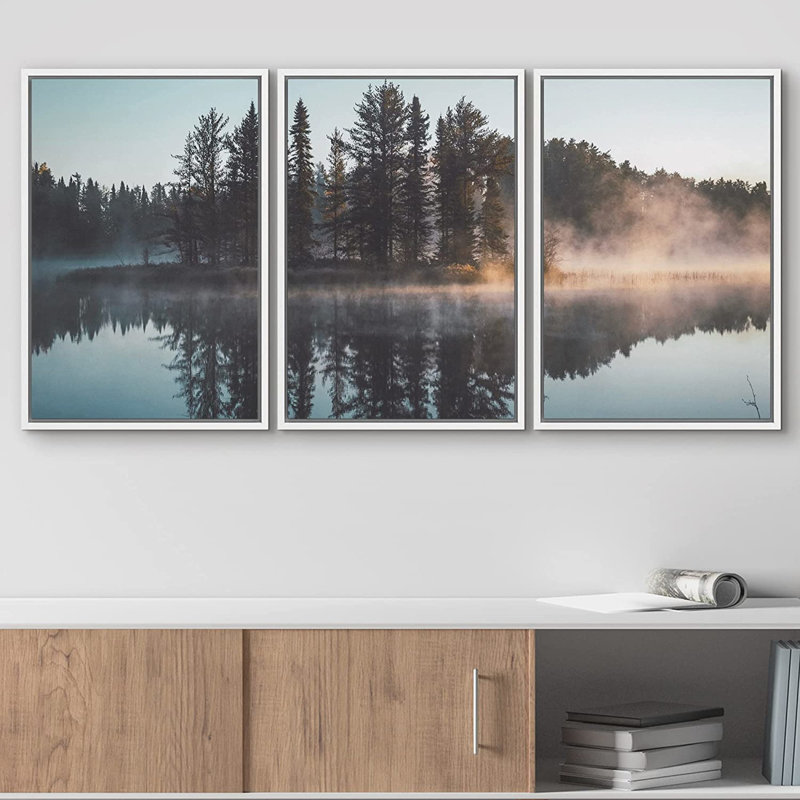 Misty Forest Landscape Framed Canvas Print Set
