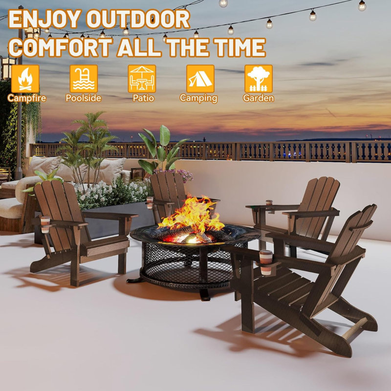 Chaises Adirondack durables en PEHD avec porte-gobelet, conception pliable pour patio ou foyer