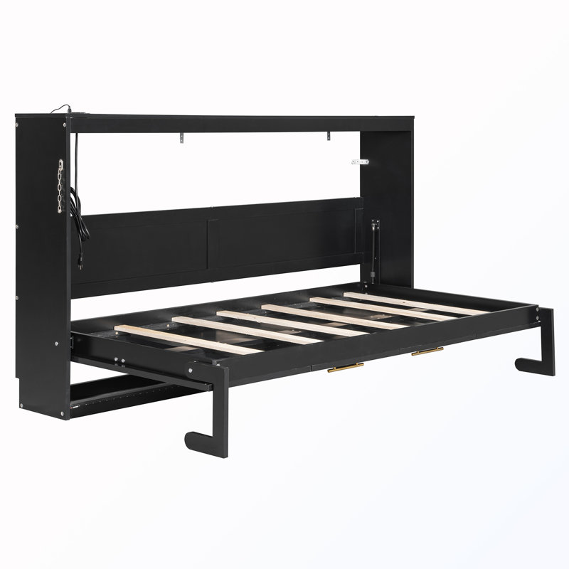Lit escamotable simple pliant sur le côté avec éclairage DEL et prise USB intégrée, Twin, Black