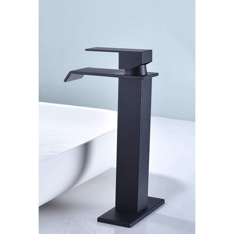 Stainless Steel Bathroom Sink Faucet Featuring Waterfall Spout And Single Handle, Matte Black Appearance For A Stylish With Spout, Handle Easy Water Management, Crafted From