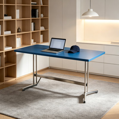 Blue Multi-layer Solid Wood Stainless Steel Desk