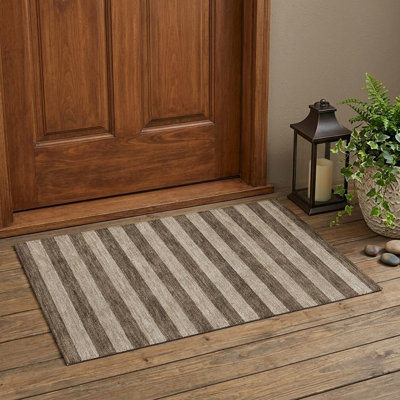 Tapis extérieur lavable antidérapant à rayures café 2 pi x 3 pi