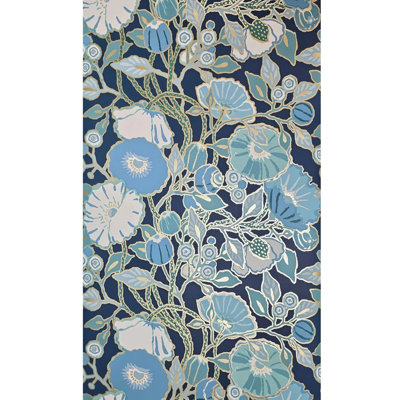 Rouleau de papier peint à grandes fleurs bleu marine et bleu marine