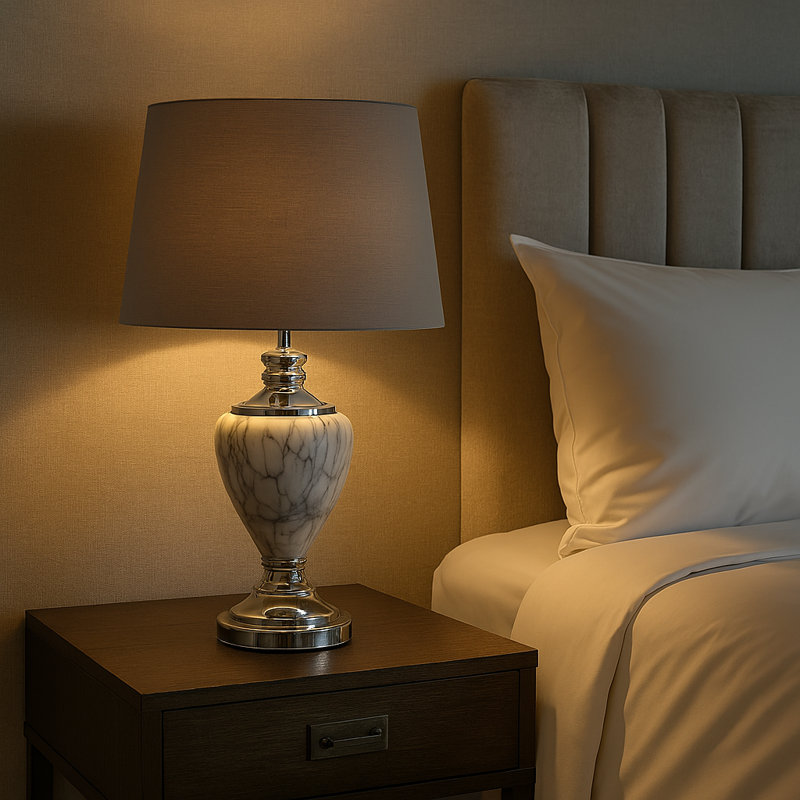 Waukomis 61cm Marble Effect Metal Table Lamp, Light Grey