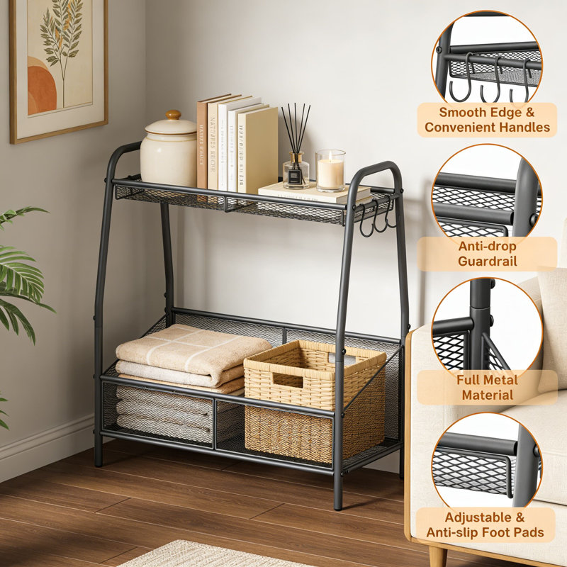 Heavy-Duty Metal Dog Toy Storage Basket With Top Shelf And Hooks, Chew-Resistant Pet Toy Organizer For Large Dogs And Multiple Pets