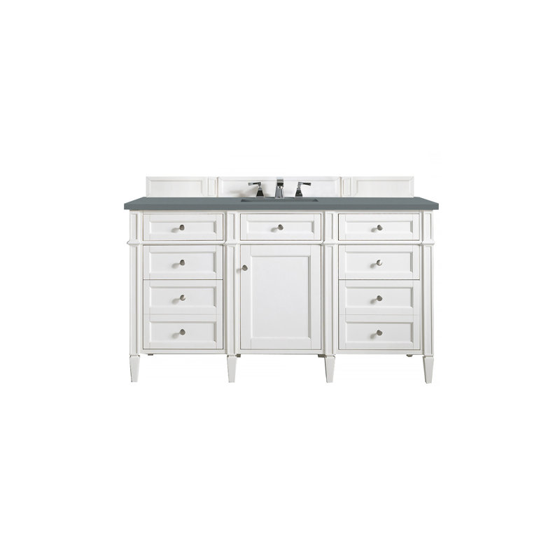 Meuble-lavabo simple 60 po Dussault, Pierre de savon anthracite, Blanc brillant, 8 po