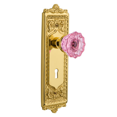 Egg & Dart Plate avec trou de serrure décoratif et bouton de porte rose cristal