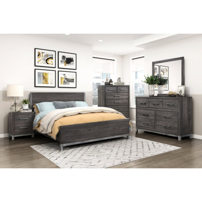 Grand lit, charisme moderne, gris brunâtre et argent antique