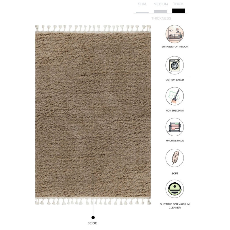 Tapis brun à poils longs Marquarious, Rectangle 4 pi x 5 pi 11 po