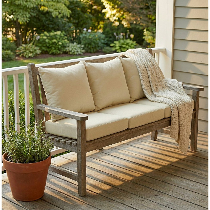 Sunbrella Outdoor Solid Deep Seating Sofa Pillow and Cushion Set, Sunbrella - Canvas Natural, 29 in W x 27 in D x 5 in H