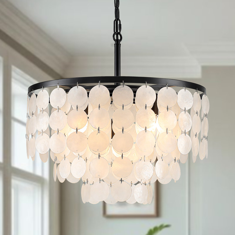 Lustre moderne à 5 niveaux à intensité variable en nacre de Capiz, Noir, H 12,6 po x l 17,72 po x P 17,72 po, 5