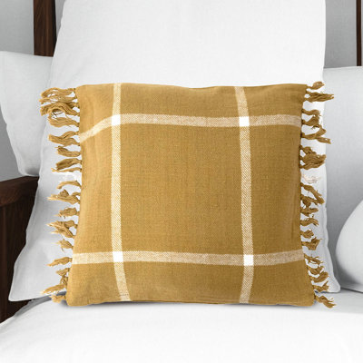 Fringed Cotton Reversible Throw Pillow