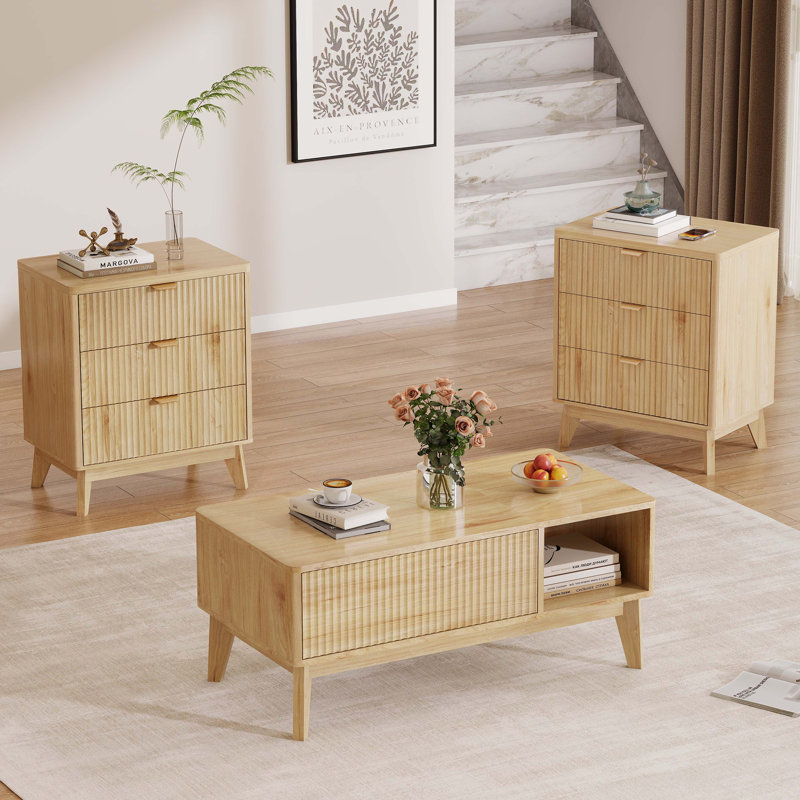 Ensemble de tables basses à plateau relevable avec 2 tables de bout - Table basse et tables d'appoint Natural, Naturel
