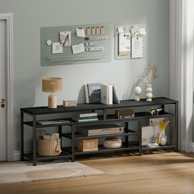 Media Console TV Stand with LED Lights & Charging Station, Storage Shelves Entertainment Center for Living Room & Bedroom