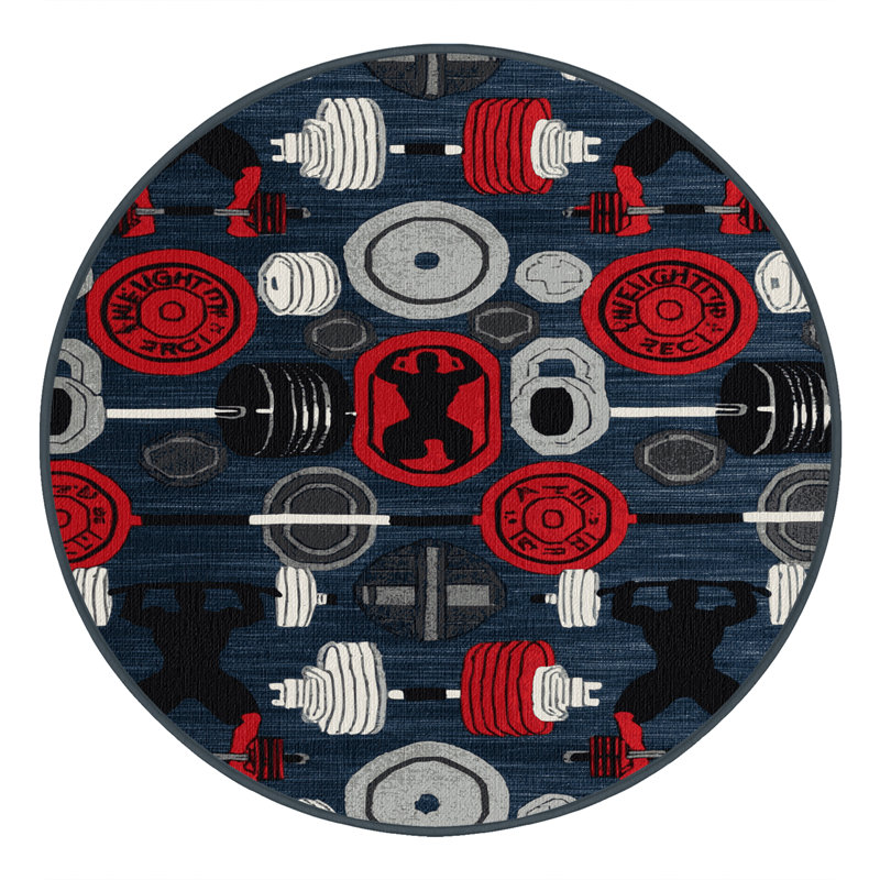 Washable Weightlifting Sports Area Rug, Round 5' x 5'