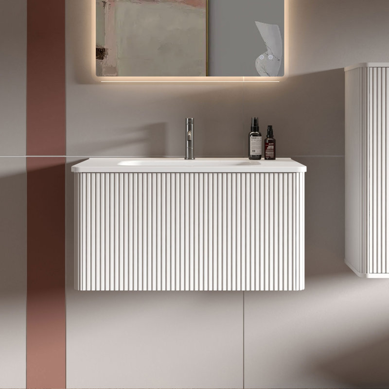 Hannemarie 30" Pre-Assembled Wall Mounted Single Bathroom Vanity with Top with Overflow, White, 30", Matte White