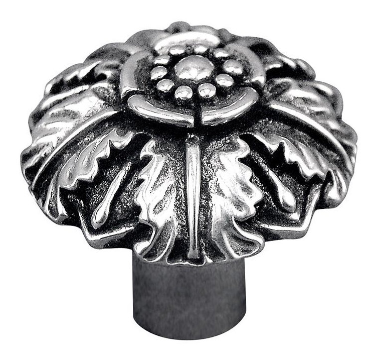 Carlotta Flower Novelty Knob, 1.25" H x 1.25" W x 1.25" D, Antique Silver