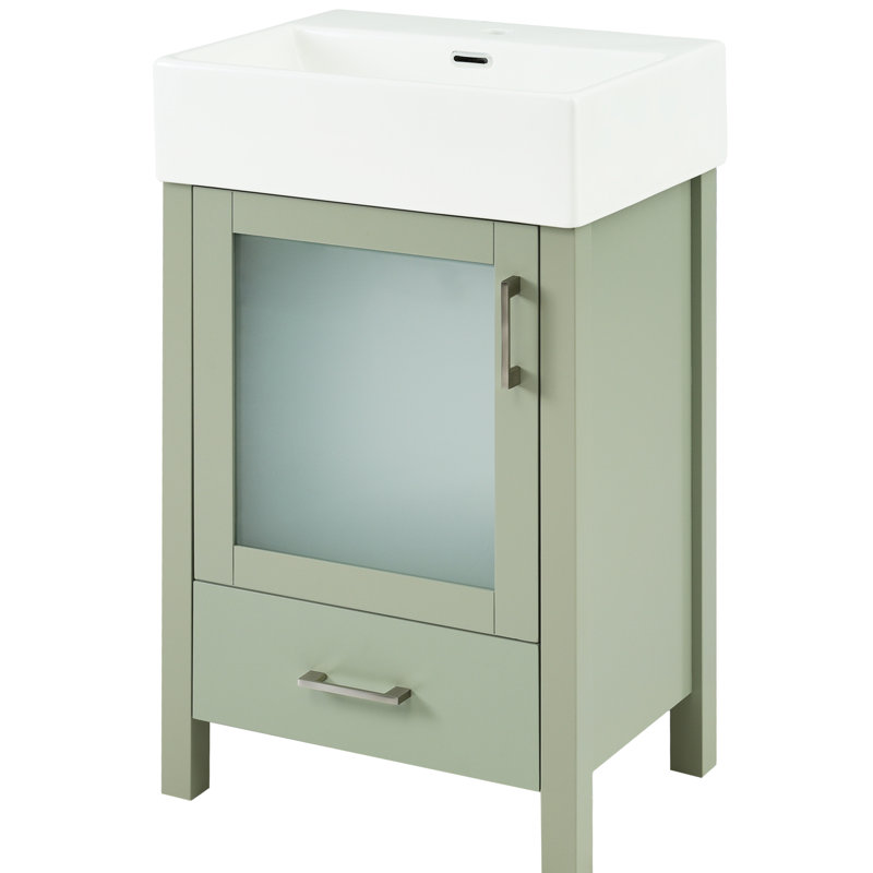 Armoire de salle de bain de 20 pouces avec lavabo en céramique et petit espace de rangement intérieur compact - moderne pour les salles de bain