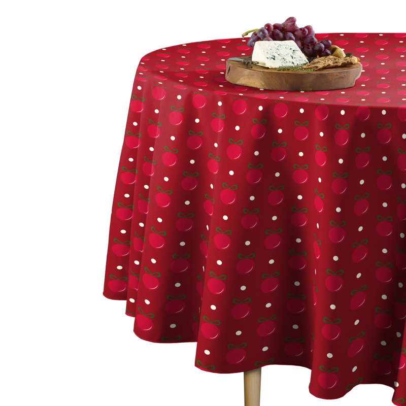 Pittala Christmas Ornaments Round Tablecloth, 70" x 70", Red