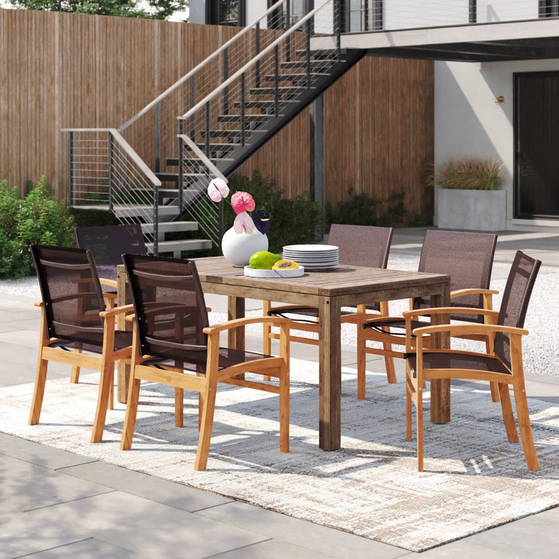 Anautica 6 - Person Teak Patio Dining Set with Rectangular Table, Brown