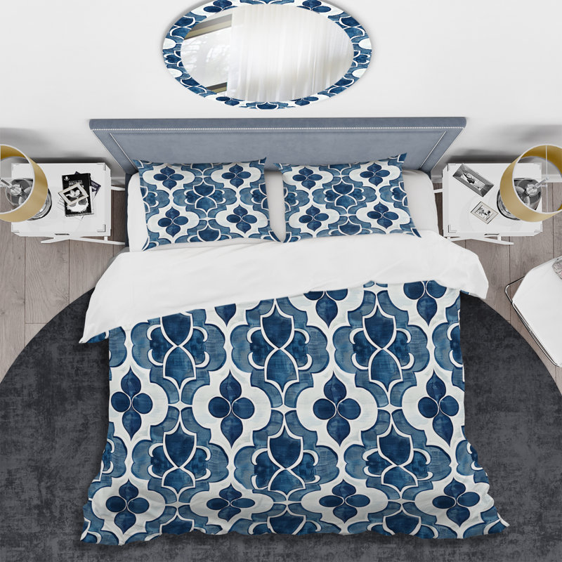 Ensemble de housse de couette transitionnel bleu et blanc quadrilobe Dreams IV