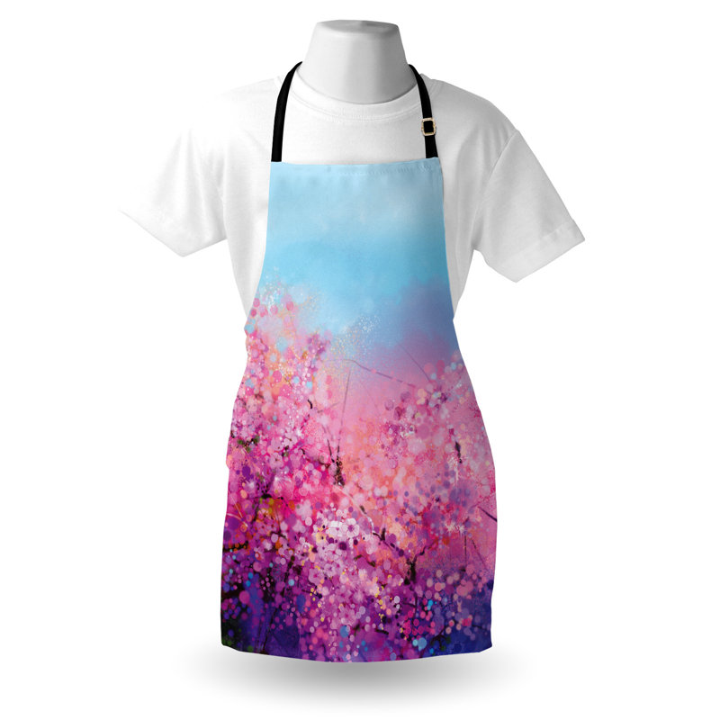 Tablier japonais East Urban Home unisexe, thème printemps cerise, taille adulte, bleu pâle mauve