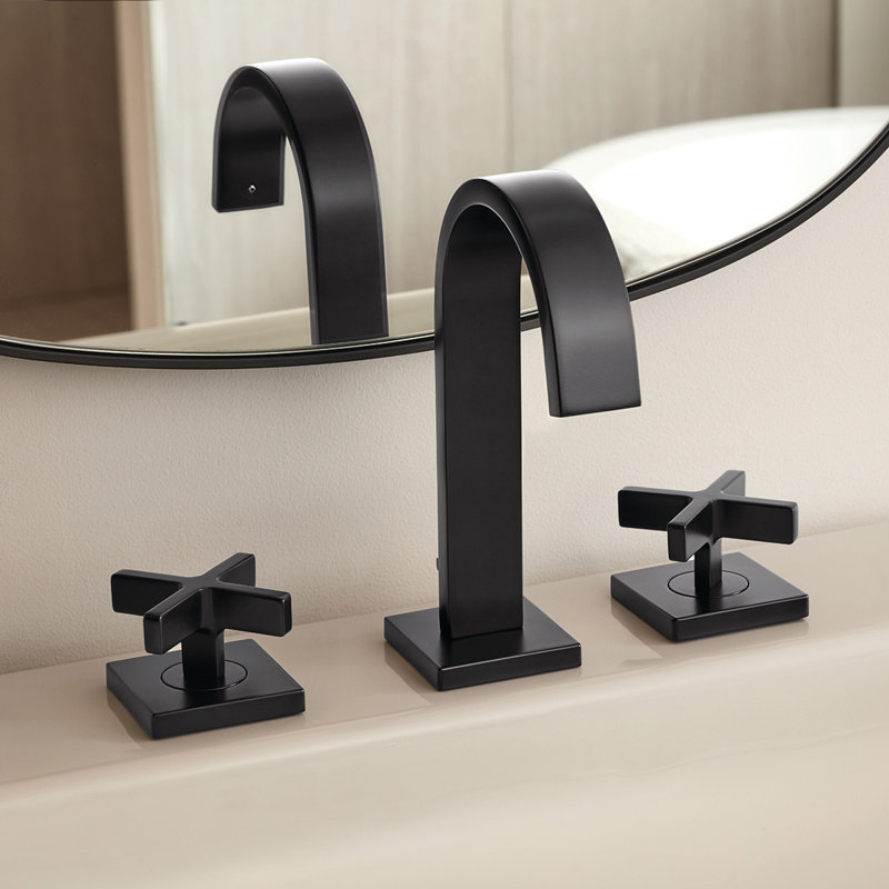 Lura Widespread Bathroom Faucet with Drain Assembly, Matte Black