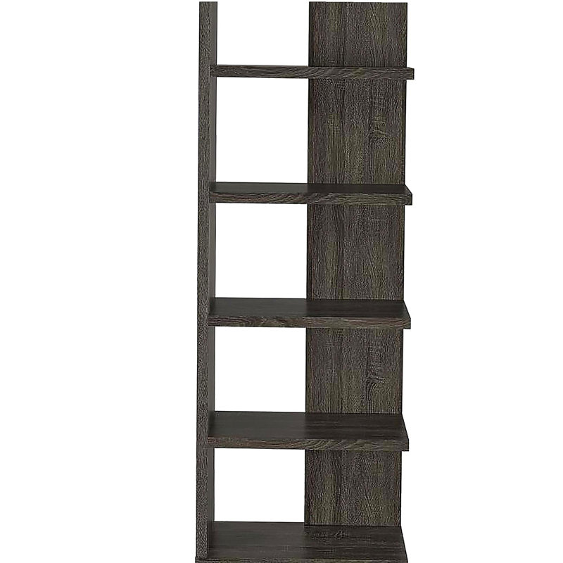 Weathered grey five-tier bookshelf