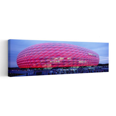 Soccer Stadium Lit Up At Dusk, Allianz Arena, Munich, Germany Geometric Modern Vibrant Architecture Wall Art