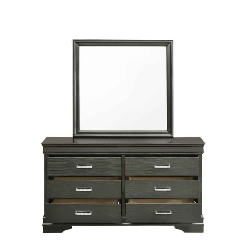 Commode moderne à 6 tiroirs en bois, Gris