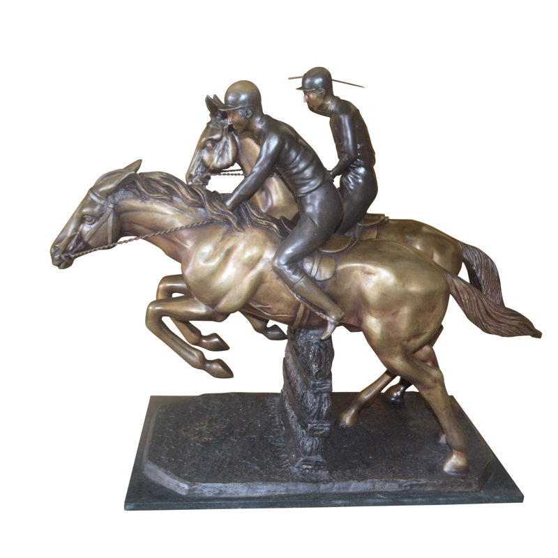 Statue de deux cavaliers en course de bronze - Taille: L 45 po x l 21 po x H 42 po